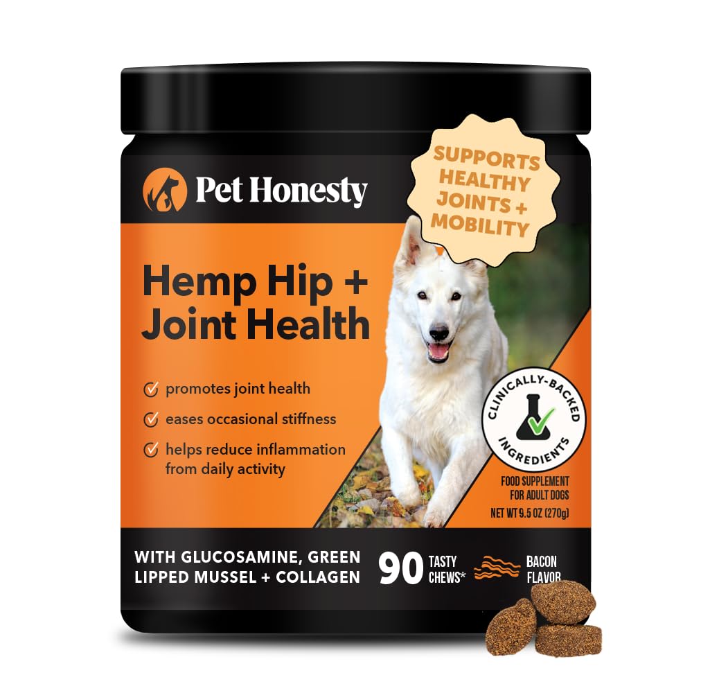 Hemp Hip & Joint Supplement for Dogs - Hemp Oil & Powder - Glucosamine Chondroitin for Dogs, Turmeric, MSM, Green-Lipped Mussel, Supports Mobility, May Reduce Discomfort (Bacon) Pet Honesty uk supplements