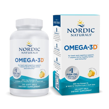 Nordic Naturals Omega-3D, Lemon Flavor - 120 Soft Gels - 690 mg Omega-3 + 1000 IU Vitamin D3 - Fish Oil - EPA & DHA - Immune Support, Brain & Heart Health, Healthy Bones - Non-GMO - 60 Servings Nordic Naturals uk supplements