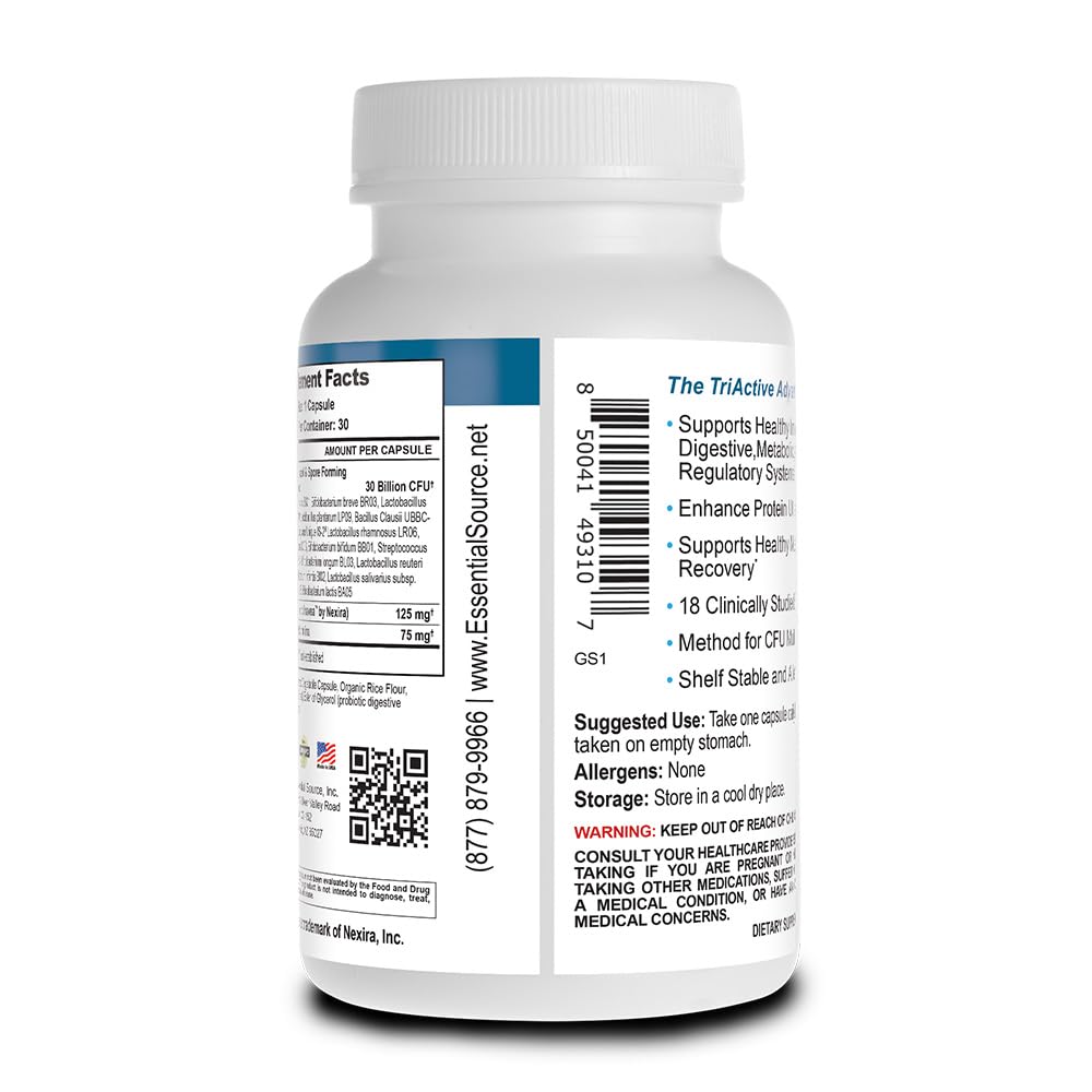 Essential Source TriActive Biotics for Men - Probiotic Capsules, 30 Billion CFU with Prebiotics & Blue Spirulina, Shelf Stable, Allergen Free, Digestive & Immune Support, 30 Count Essential Source uk supplements