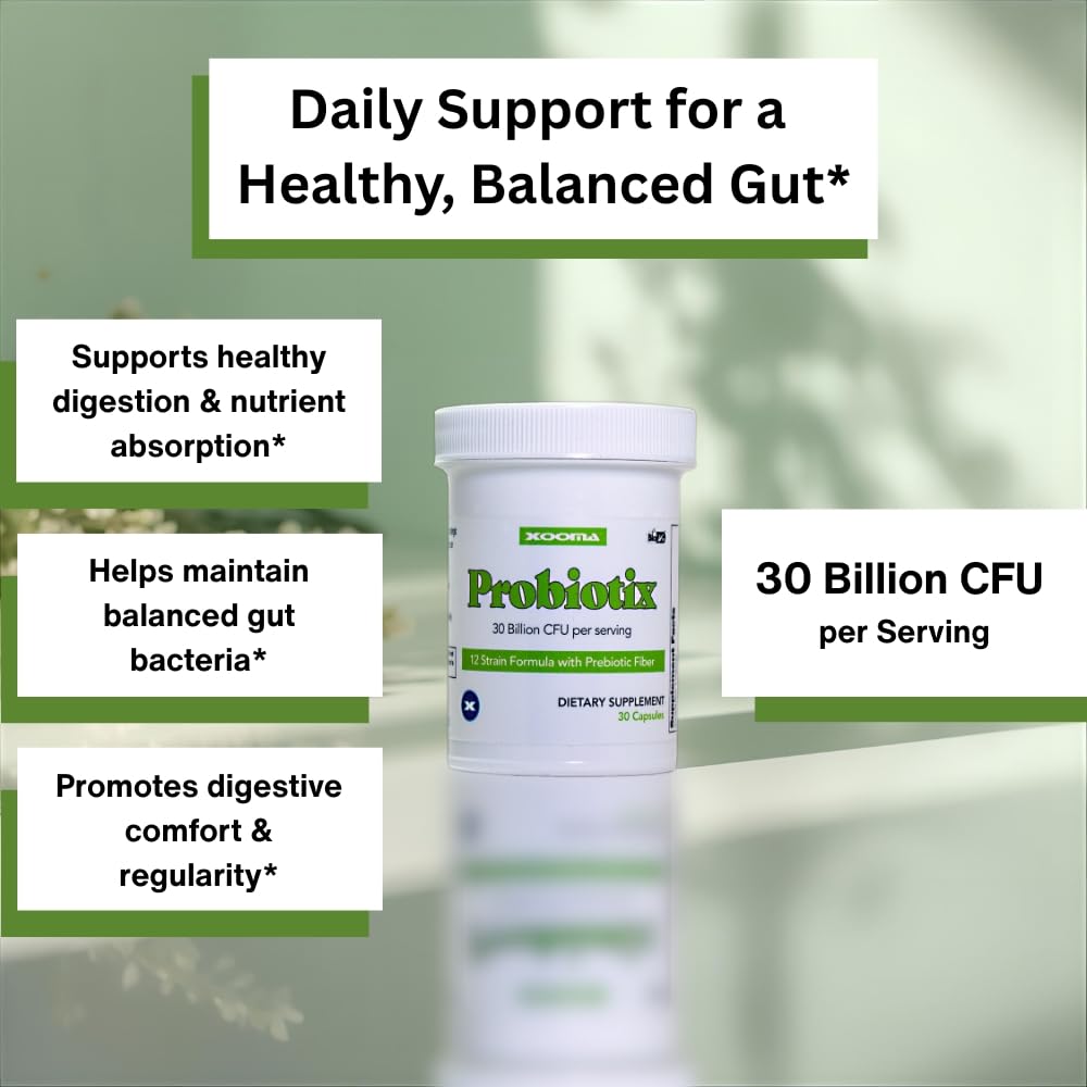 Probiotix – 12 Strain Probiotic + Prebiotic Fiber, 30 Billion CFU | Gut Health & Digestive Balance | Gas & Bloating Support | Immune System Reinforcement | Gluten, Soy & Dairy Free – 30 Capsules Xooma uk supplements