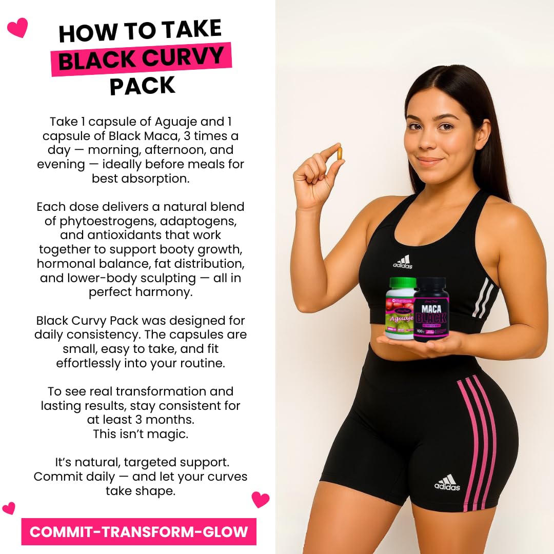 Maximum Booty Growth – Aguaje + Black Maca Pills for Women – Glute Volume Enhancer - Black Curvy Pack Curvy Fruit uk supplements