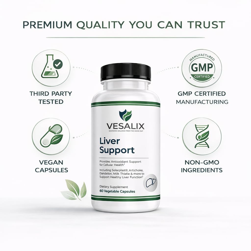 VESALIX Liver Support Supplement for Adults 40+ – Milk Thistle, Artichoke & Dandelion with Digestive Enzymes – Supports Digestion & Cellular Health – 60 Vegetarian Capsules VESALIX uk supplements