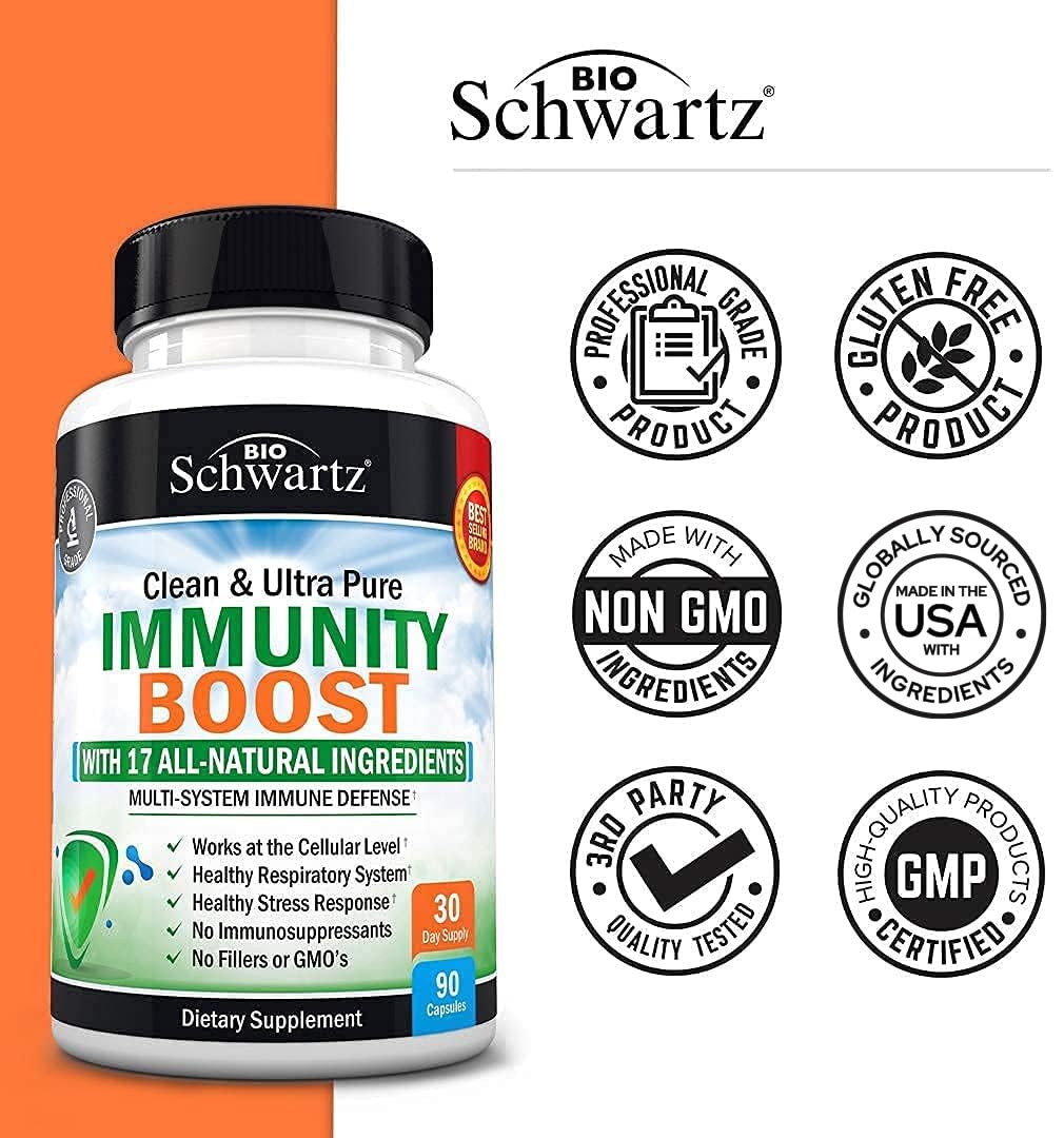 Immune Support Supplement with Vitamin C 1000mg Zinc Elderberry Extract Ginger BioSchwartz uk supplements