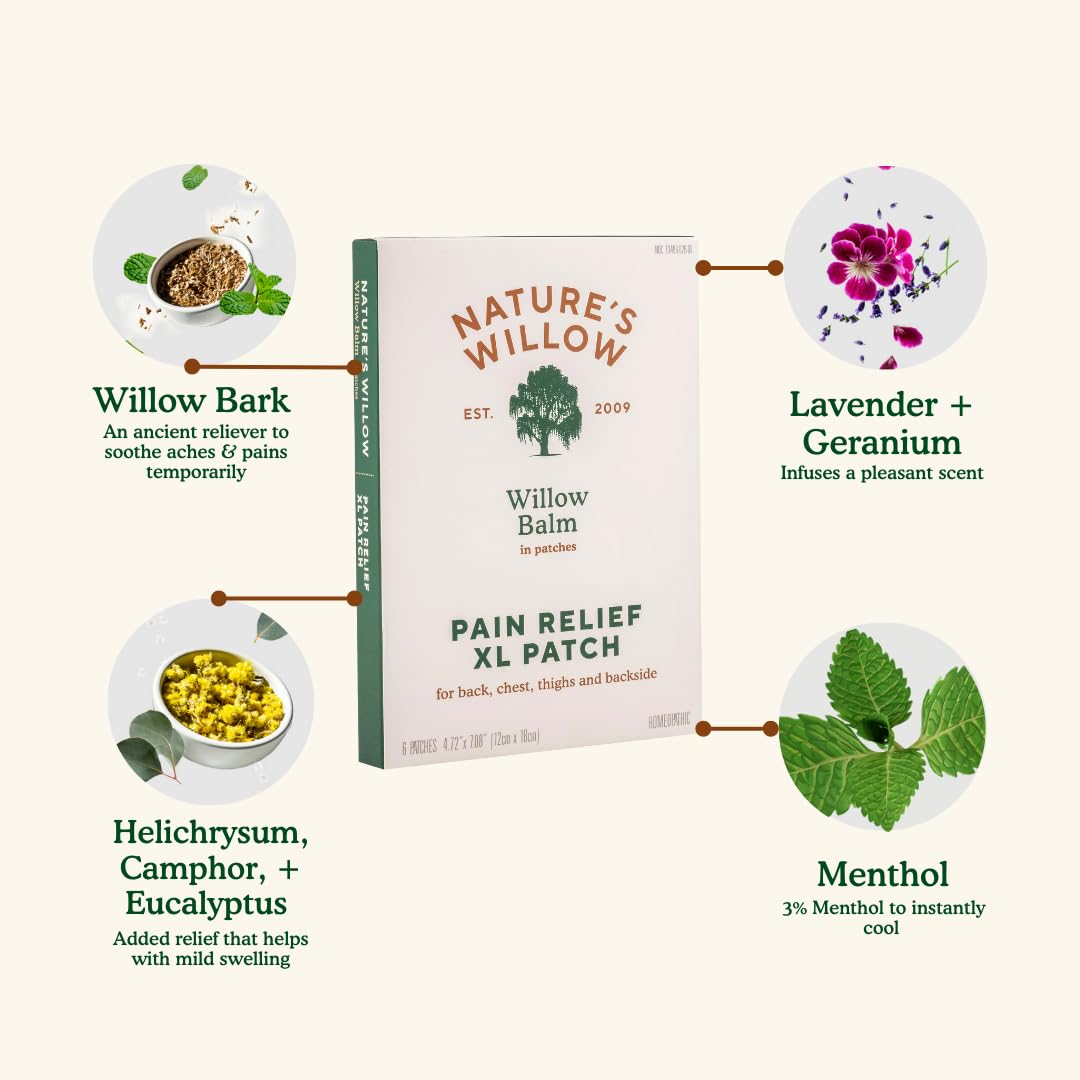 Nature's Willow Relief Patches – Fast-Acting, Plant-Based Topical Solution to Help with Sore Muscles & Joints | 6 Patches per Pack | 1-Pack Nature's Willow uk supplements
