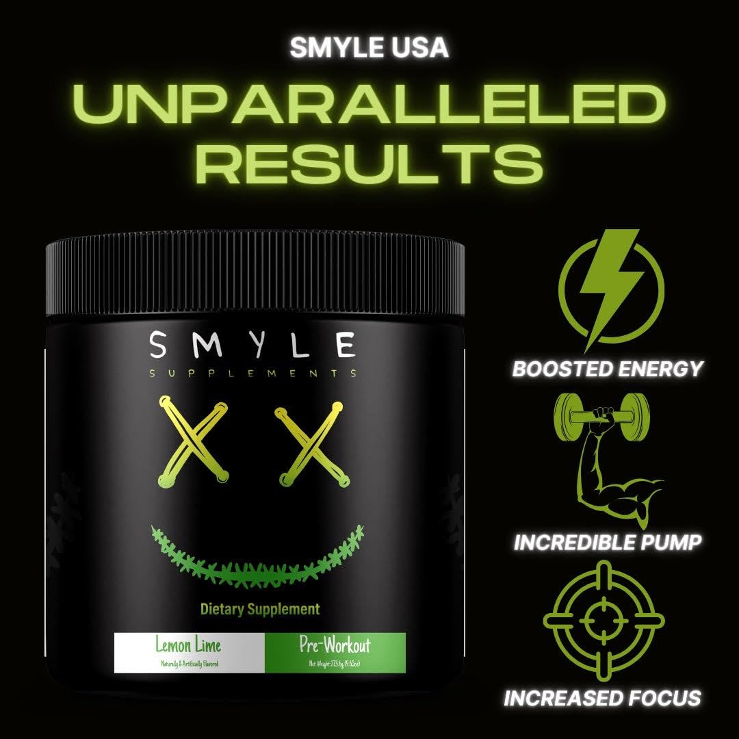 Smyle USA Pre-Workout Powder Lemon Lime - Pre Workout Energy with 400mg Alpha Smyle Supplements uk supplements