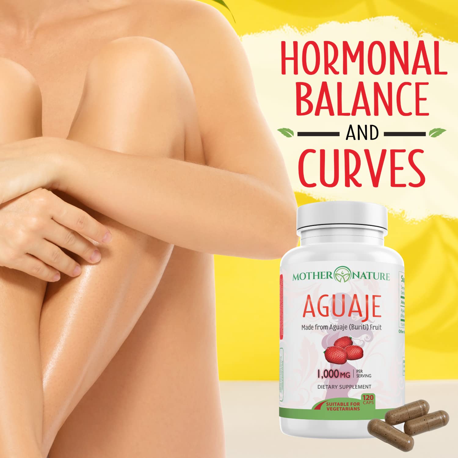 Mother Nature Aguaje Curves Capsules for Women, 1000mg (120ct), Natural & Sustainably Sourced Aguaje Fruit from Peru for Female Health, Hormone Balance, Curve Enhancer, Vegan, Non-GMO & Gluten-Free Mother Nature Organics Superfoods for Organic Living uk supplements