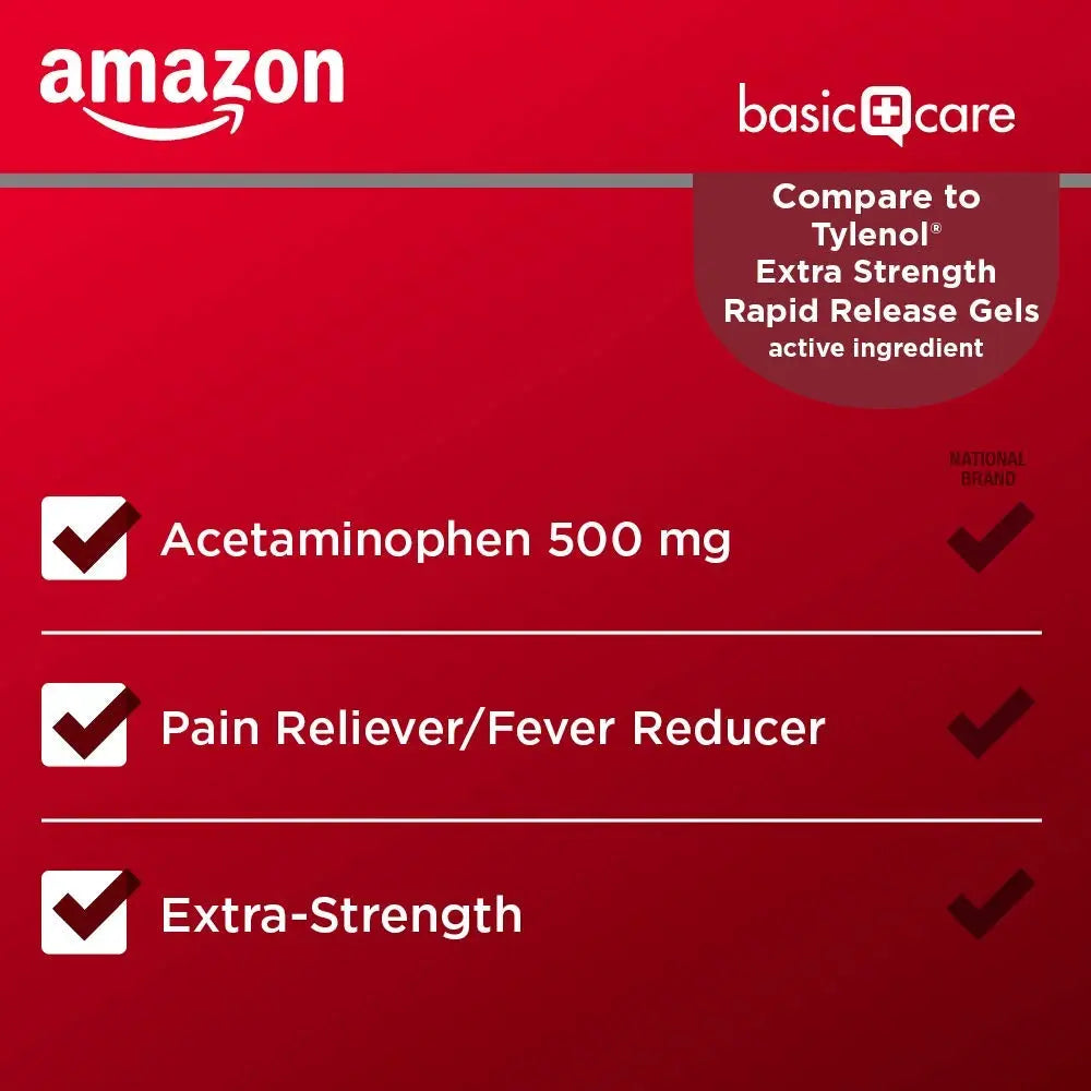 Amazon Basic Care Rapid Release Acetaminophen Caplets 500 mg, Extra Strength Pain Reliever and Fever Reducer for Headache, Backache, Menstrual Pain, Arthritis Pain, 400 Count Amazon Basic Care uk supplements