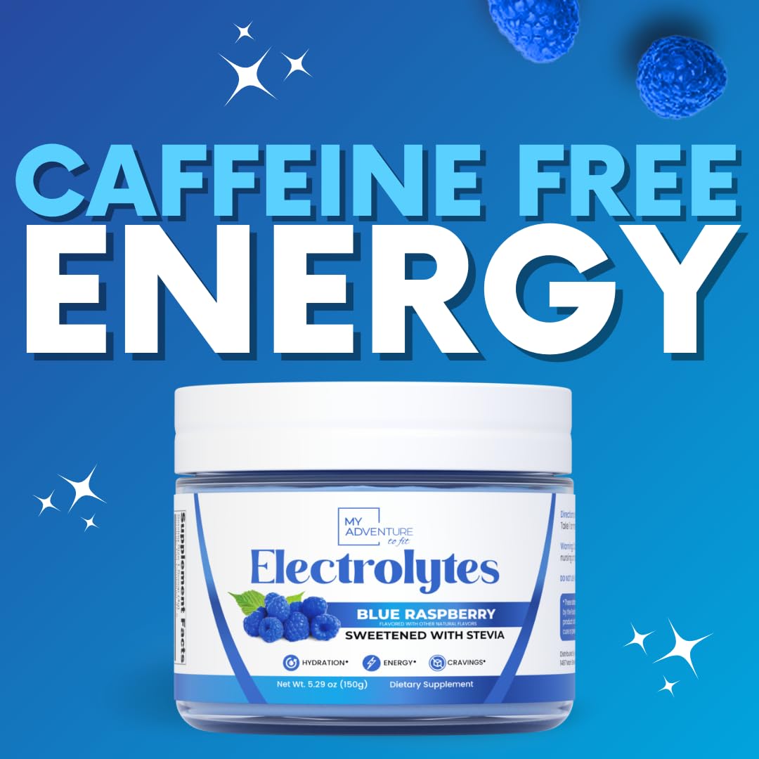Zero Sugar - Blue Raspberry Electrolytes Powder - Refreshing Hydration - Caffeine Free Energy - All Natural Ingredients - Vegan, Keto and Paleo - Sugar Free Electrolyte Powder Drink Mix - 37 Servings My Adventure to Fit uk supplements