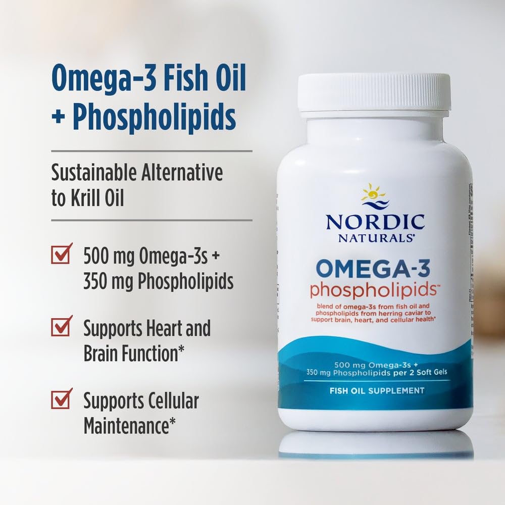 Nordic Naturals Omega-3 Phospholipids, Unflavored - 60 Soft Gels - 500 mg Omega-3 & 350 mg Phospholipids - Heart & Brain Health - Small, Easy-to-Swallow Soft Gels - Non-GMO - 30 Servings Nordic Naturals uk supplements