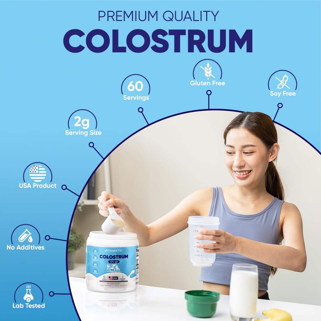 Vitamatic Bovine Colostrum Powder - 50% Highest IgG - Supplement for Gut Health Vitamatic uk supplements