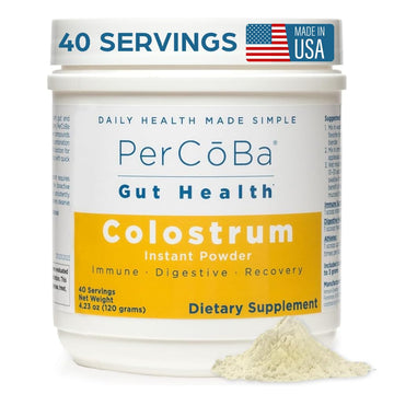 Colostrum Supplement for Gut Health, Bloating, Hair Growth, Muscle Recovery, Immune Support - Unflavored Bovine Colostrum Powder Made in USA, Non-GMO, Gluten Free, 120 Grams Per Serving - 40 Servings PERCOBA uk supplements
