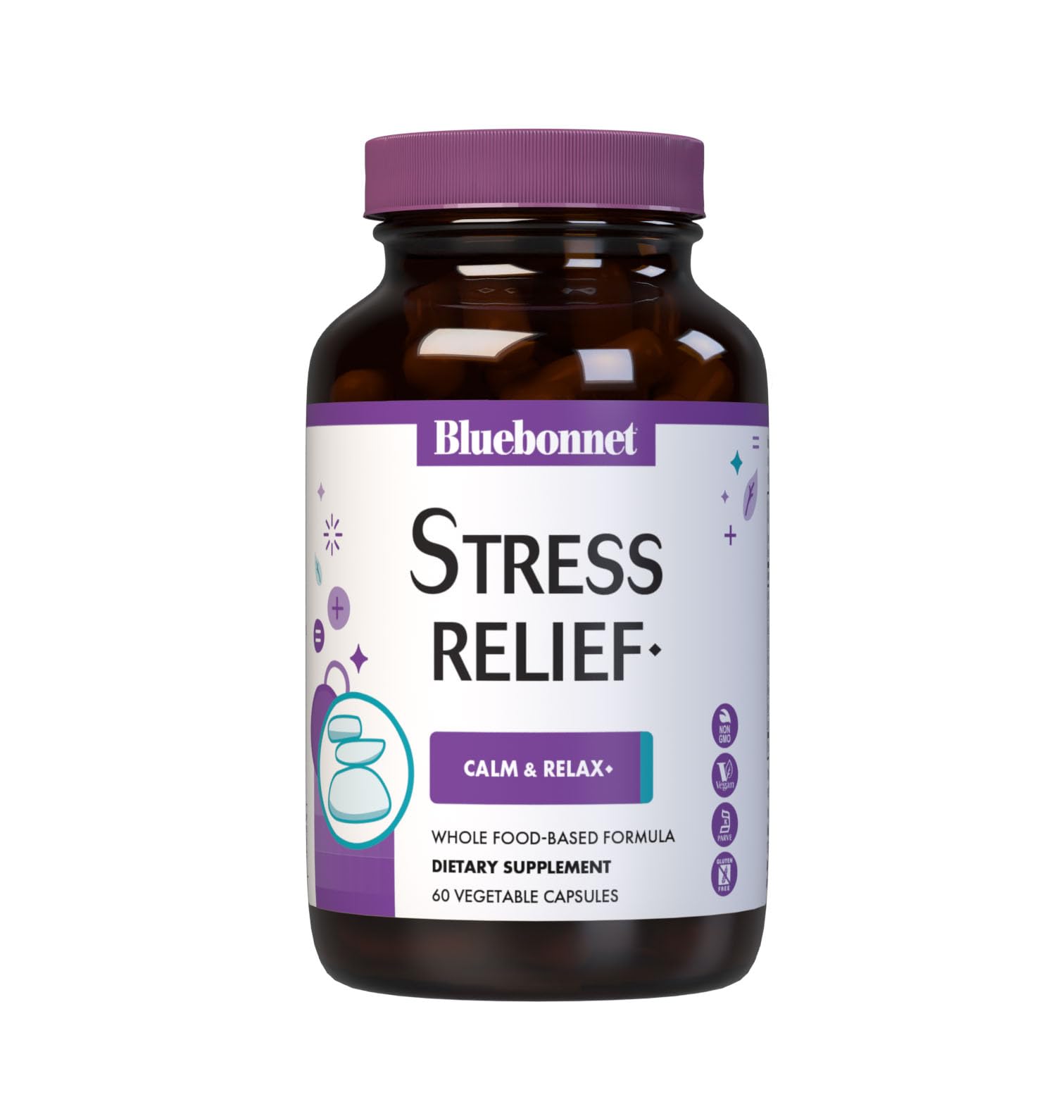 BlueBonnet Targeted Choice Stress Relief Whole Food Based Ashwagandha Extract, L-Theanine, Lemon Balm, Rhodiola Relaxing Calm Mood Supplement for Women & Men - Non-GMO, Vegan - 60 Vegetable Capsules BlueBonnet uk supplements