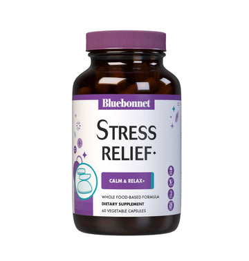 BlueBonnet Targeted Choice Stress Relief Whole Food Based Ashwagandha Extract, L-Theanine, Lemon Balm, Rhodiola Relaxing Calm Mood Supplement for Women & Men - Non-GMO, Vegan - 60 Vegetable Capsules BlueBonnet uk supplements