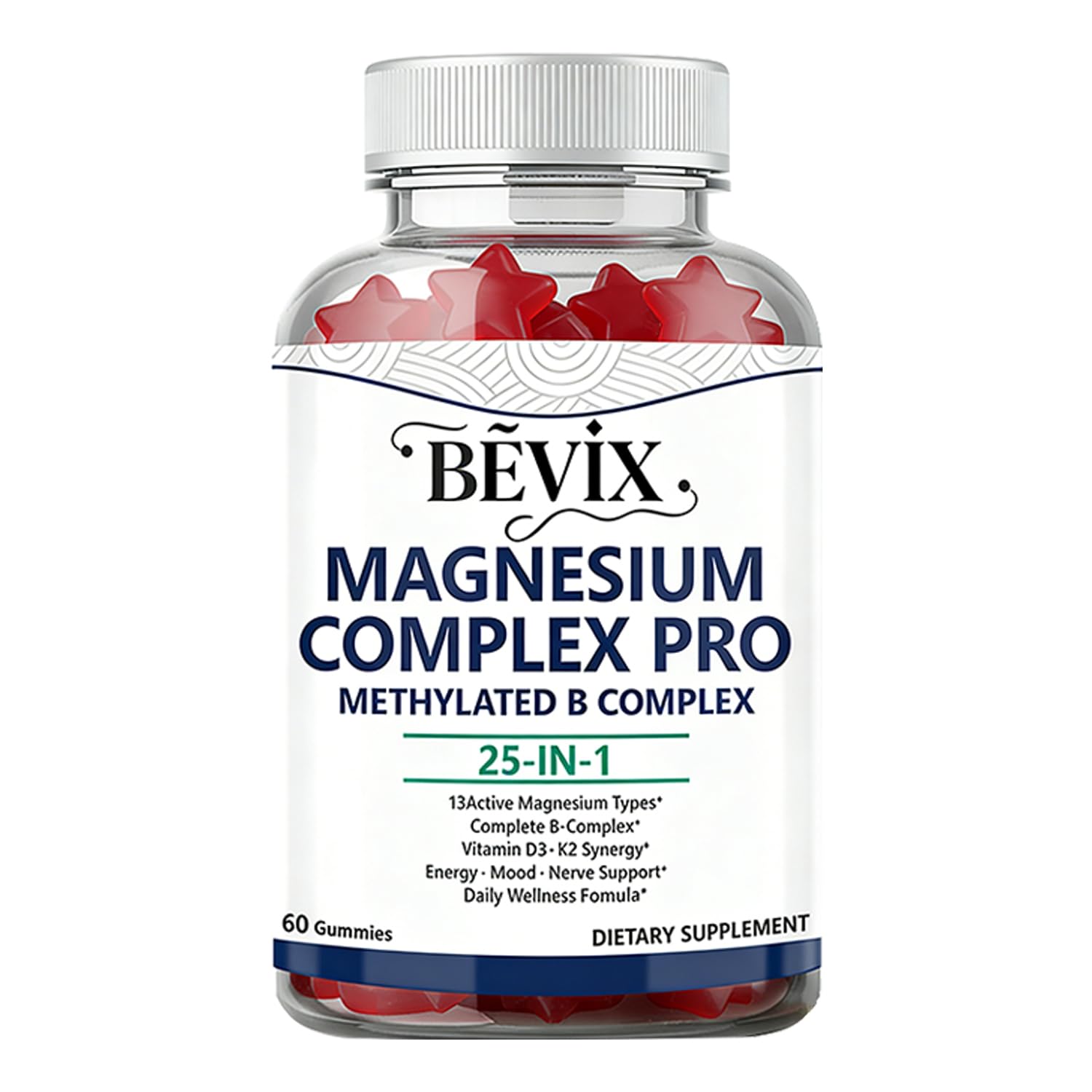 BEVIX Magnesium Complex Gummies with Methylated B Complex Magnesium Glycinate Citrate Malate Taurate Gluconate Aspartate Carbonate D3 K2, Magnesium for Relaxation Energy & Nerve, 60 Gummies BEVIX uk supplements