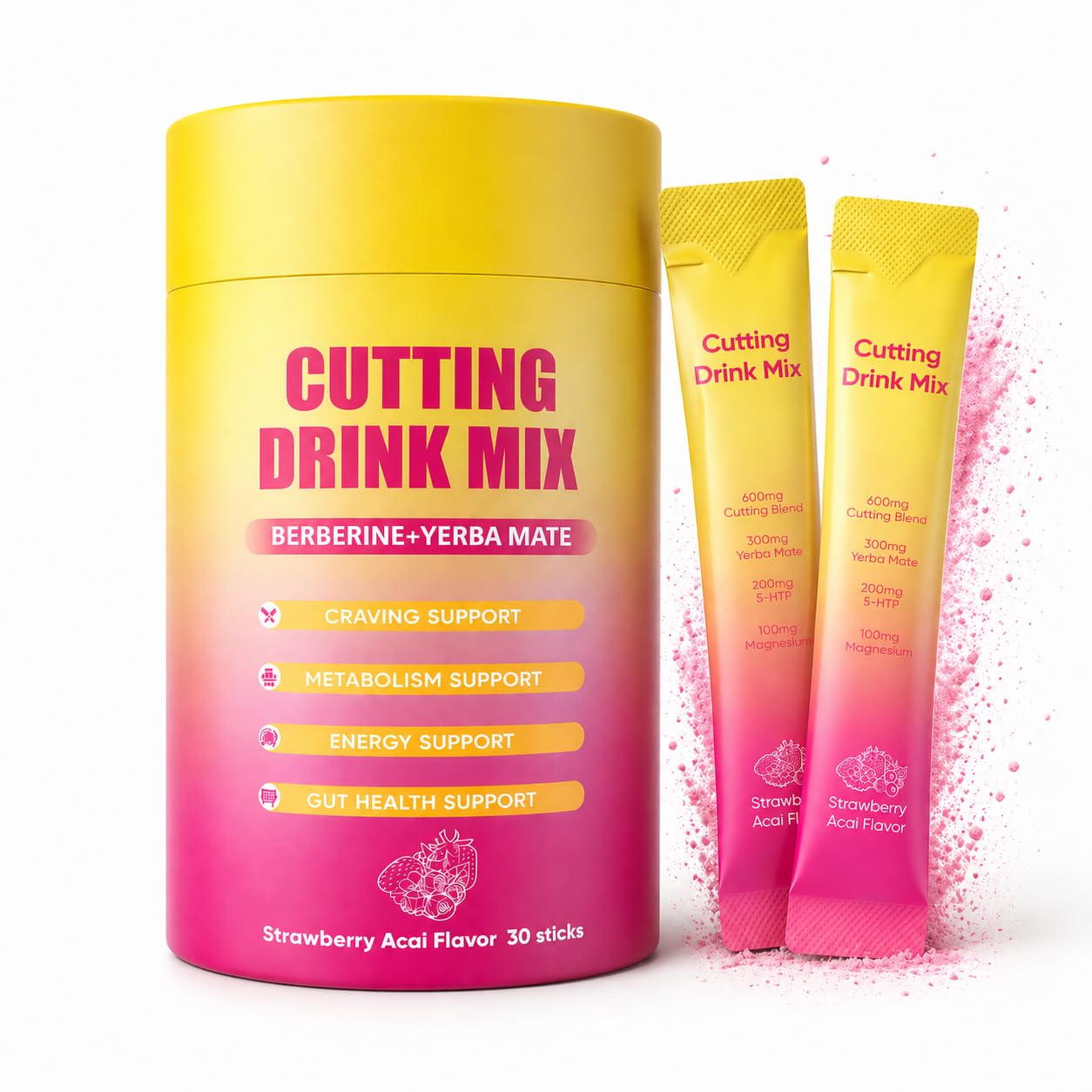PlocoXe Cutting Drink Mix with Berberine, Chromium, 5-HTP, Yerba Mate & Magnesium - Dual-Action Craving & Gut Health | Strawberry Acai Flavor,Vegan, PlocoXe uk supplements