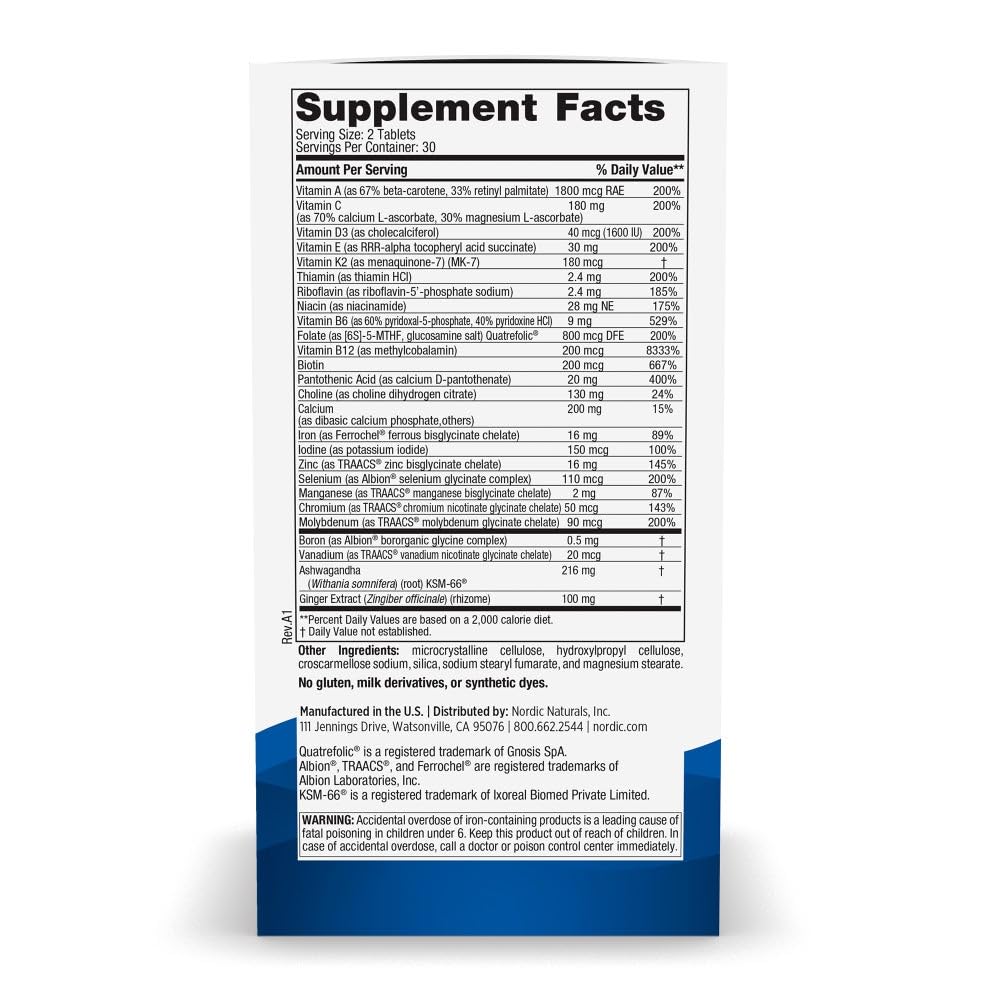 Nordic Naturals Women’s Multivitamin Extra Strength - Skin, Hair, Energy, & Bone Support - Immunity Supplement - 20 Essential Nutrients - 60 Tablets - 30 Servings Nordic Naturals uk supplements