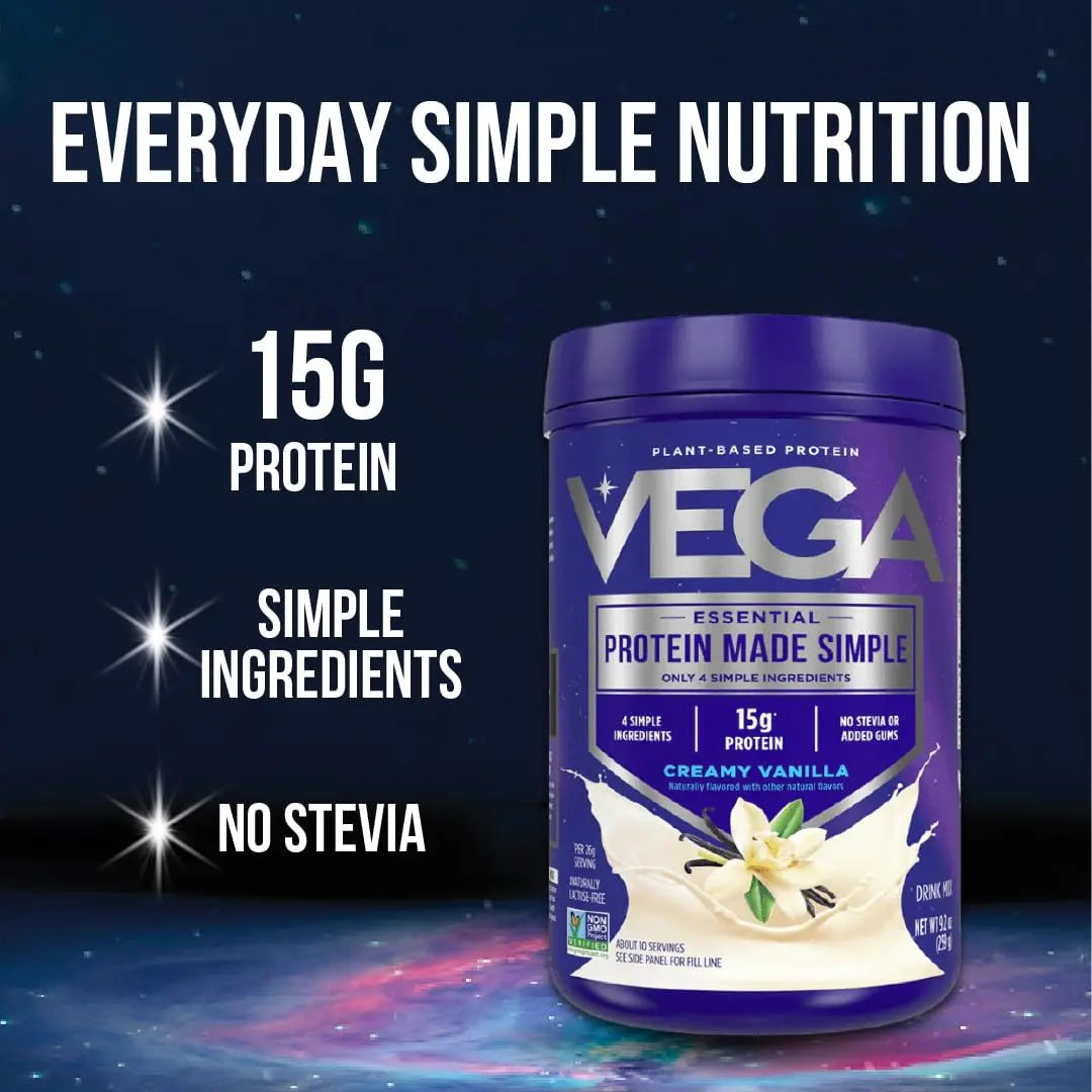 Vega Protein Made Simple Protein Powder, Vanilla - Stevia Free, Vegan, Plant Based, Healthy, Gluten Free, Pea Protein for Women and Men, 9.2 oz (Packaging May Vary) Vega uk supplements