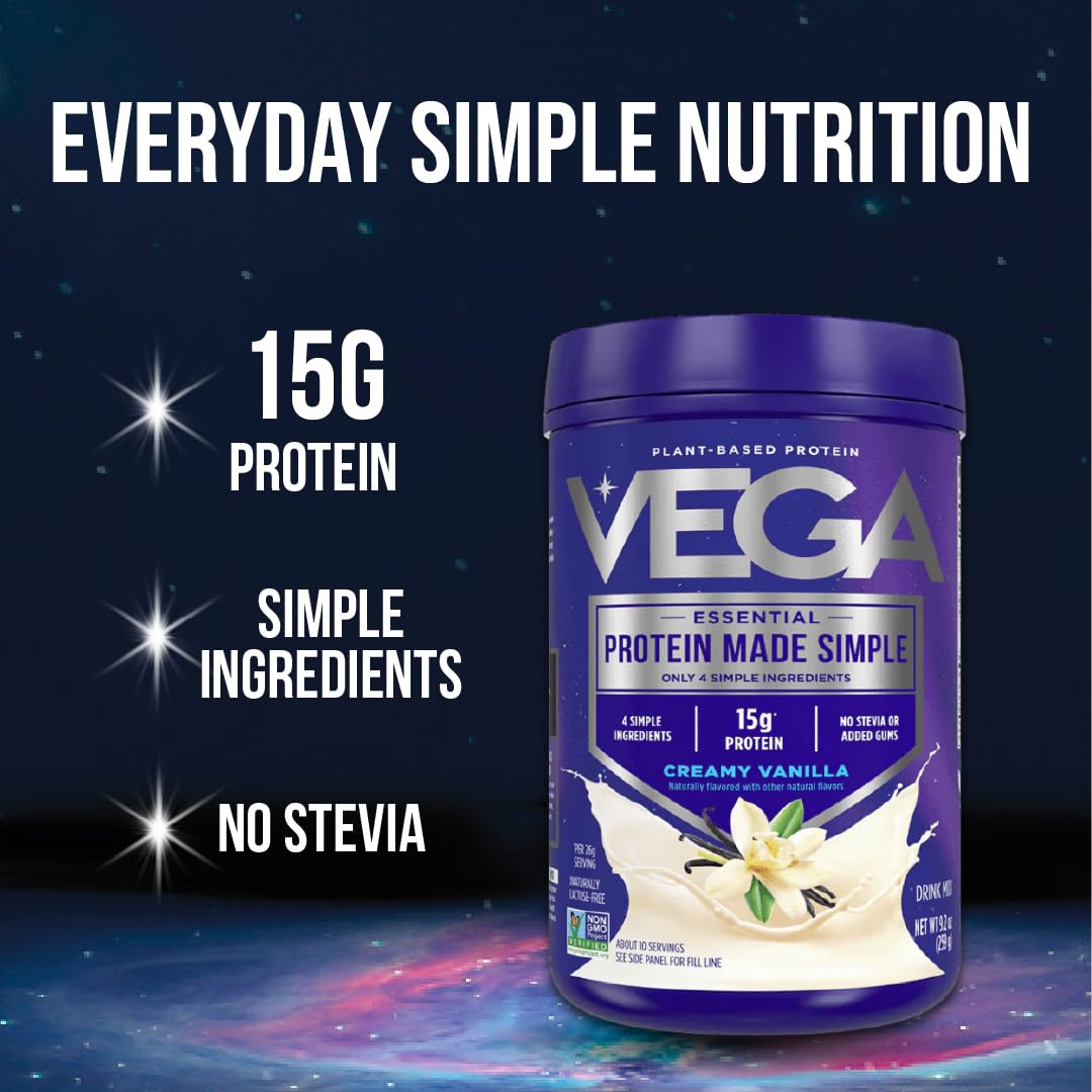 Vega Protein Made Simple - 15g Plant-Based Pea Protein, Chocolate, 10 Servings, Stevia Free, No Artificial Sweeteners or Gums, Non-GMO, Gluten Free, Dairy Free, 9.6oz (Packaging May Vary) Vega uk supplements