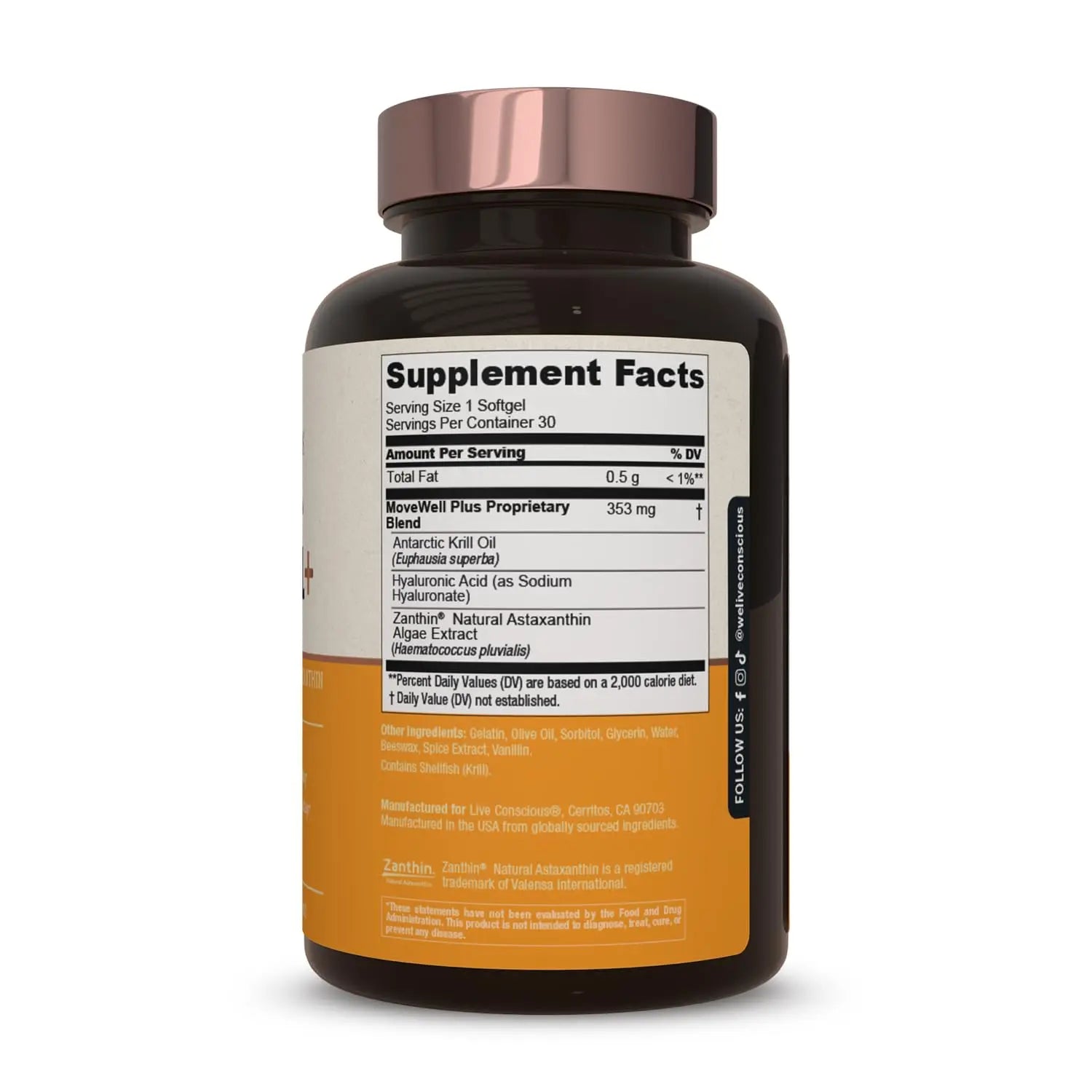 Live Conscious Joint Health Supplement - MoveWell Plus Antarctic Krill Oil, Natural Astaxanthin and Hyaluronic Acid | Outperforms Glucosamine (2 Pack) Live Conscious uk supplements