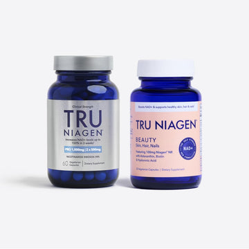 TRU NIAGEN 1,000mg + Beauty Bundle. A Full-Spectrum Bundle for Clinical-Strength Daily NAD+ Support and targeted Beauty Actives for Healthy Skin, Hair, and Nails at The Cellular Level. TRU NIAGEN uk supplements