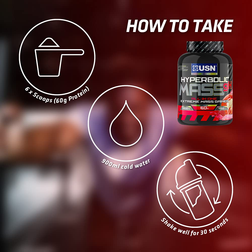 USN Hyperbolic Mass Strawberry 6kg: High Calorie Mass Gainer Protein Powder for Fast Muscle Mass USN uk supplements