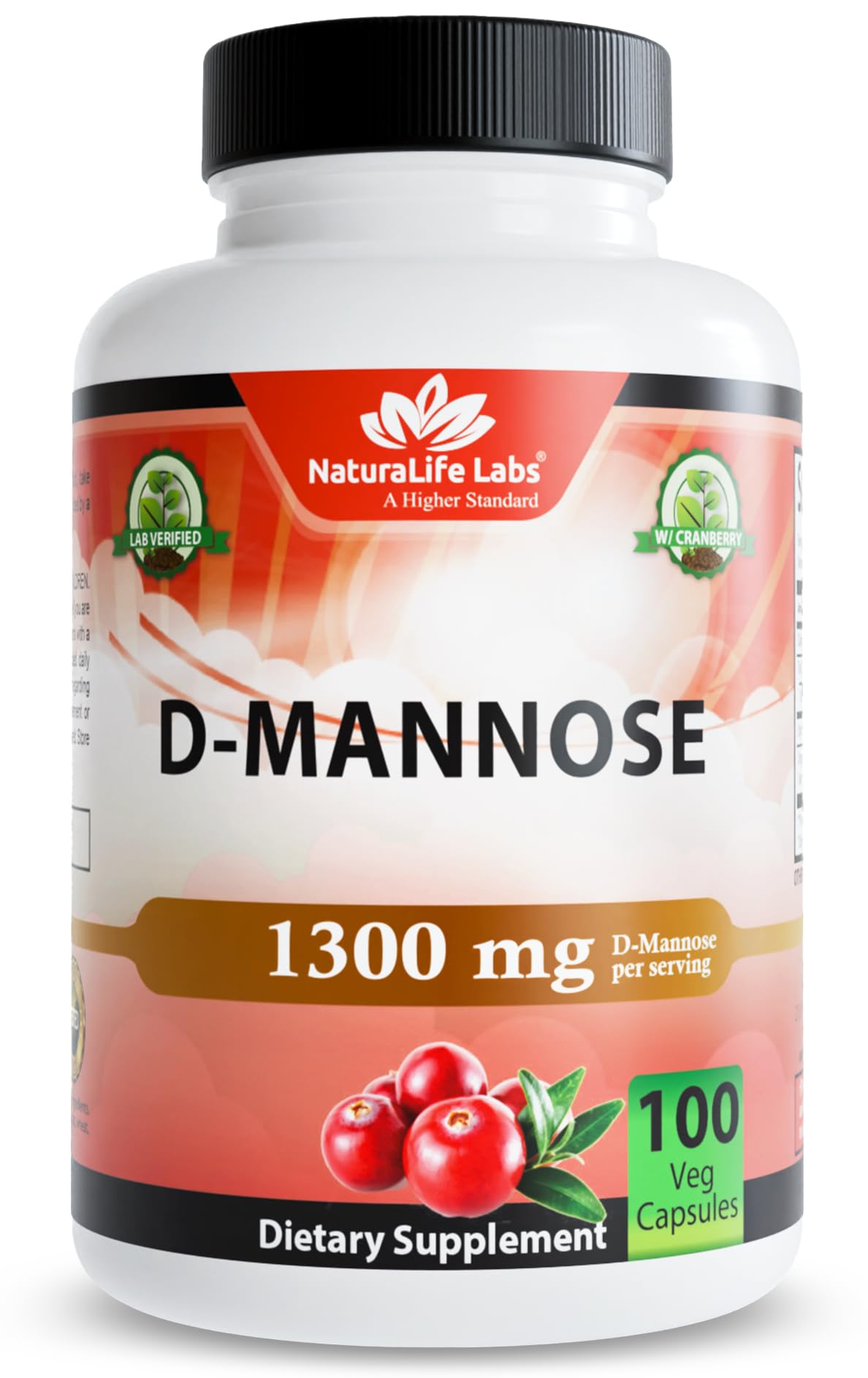 NaturaLife Labs Organic D-Mannose 1300 mg with Organic Cranberry Extract 100 mg per Serving – 100 Capsules – Non-GMO, Gluten-Free, Vegan NaturaLife Labs uk supplements