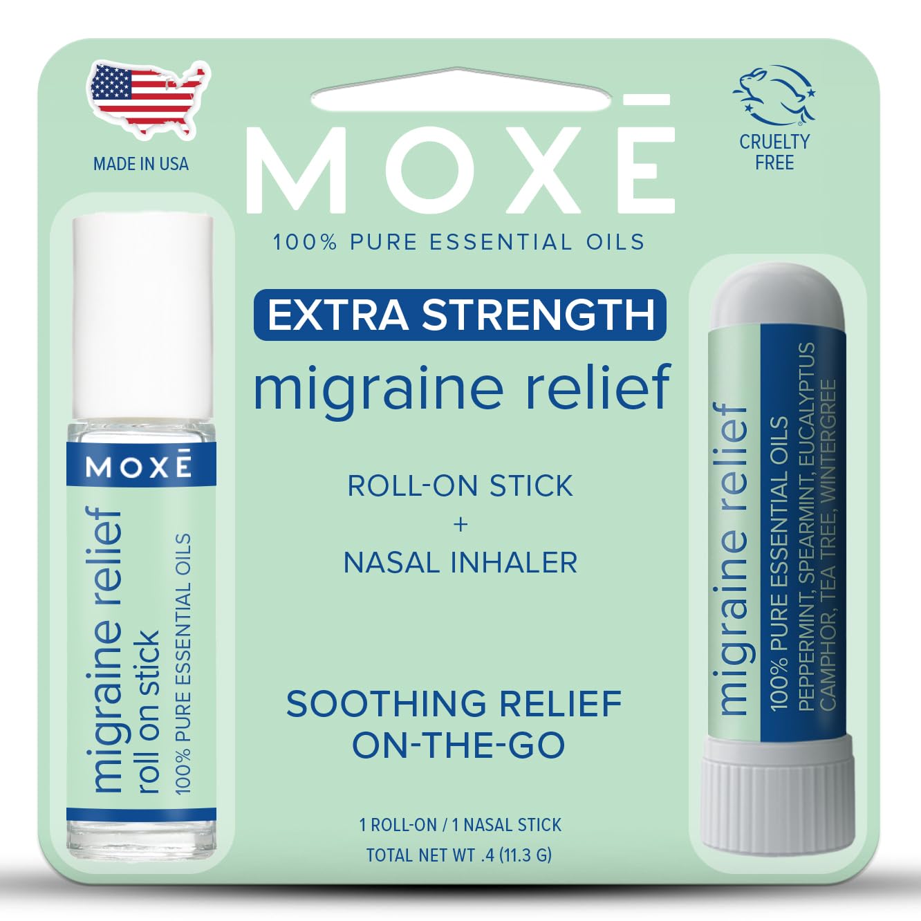MOXE Migraine Rollon Stick & Nasal Inhaler, Fast Cooling Comfort for Headaches & Tension, Non-Medicated Soothing Vapors, Peppermint, Eucalyptus, and Other Essential Oils, Metal Roller, Made in USA MOXE uk supplements