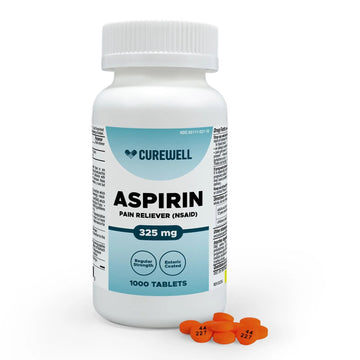 CUREWELL Enteric Coated Aspirin Tablets 325mg (1000 Count) NSAID Pain Reliever & Fever Reducer Coated Aspirin for Adults - Regular Strength for Headache Arthritis Menstrual & Muscle Pain CUREWELL uk supplements