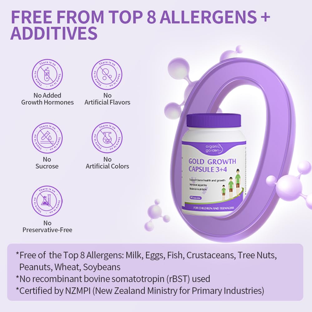 Organic Garden Natural Height Support Supplement for Teens & Young Adults - Bone Health & Growth Aid with L-Lysine, Red Algae Calcium, 19 Nutrients - 90 Capsules Organic Garden uk supplements
