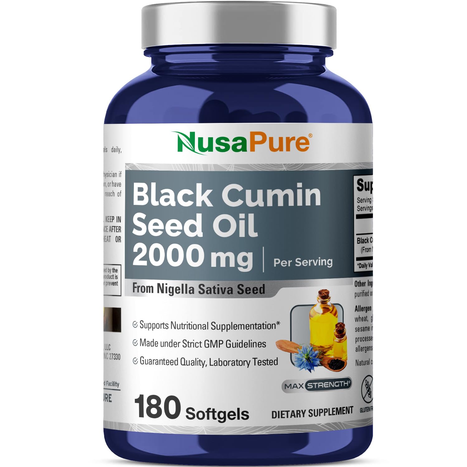 NusaPure Black Seed Oil 2000mg per Serving - 180 Softgel Caps (Non-GMO, Gluten-Free) Cold-Pressed Nigella Sativa NusaPure uk supplements