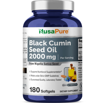 NusaPure Black Seed Oil 2000mg per Serving - 180 Softgel Caps (Non-GMO, Gluten-Free) Cold-Pressed Nigella Sativa NusaPure uk supplements