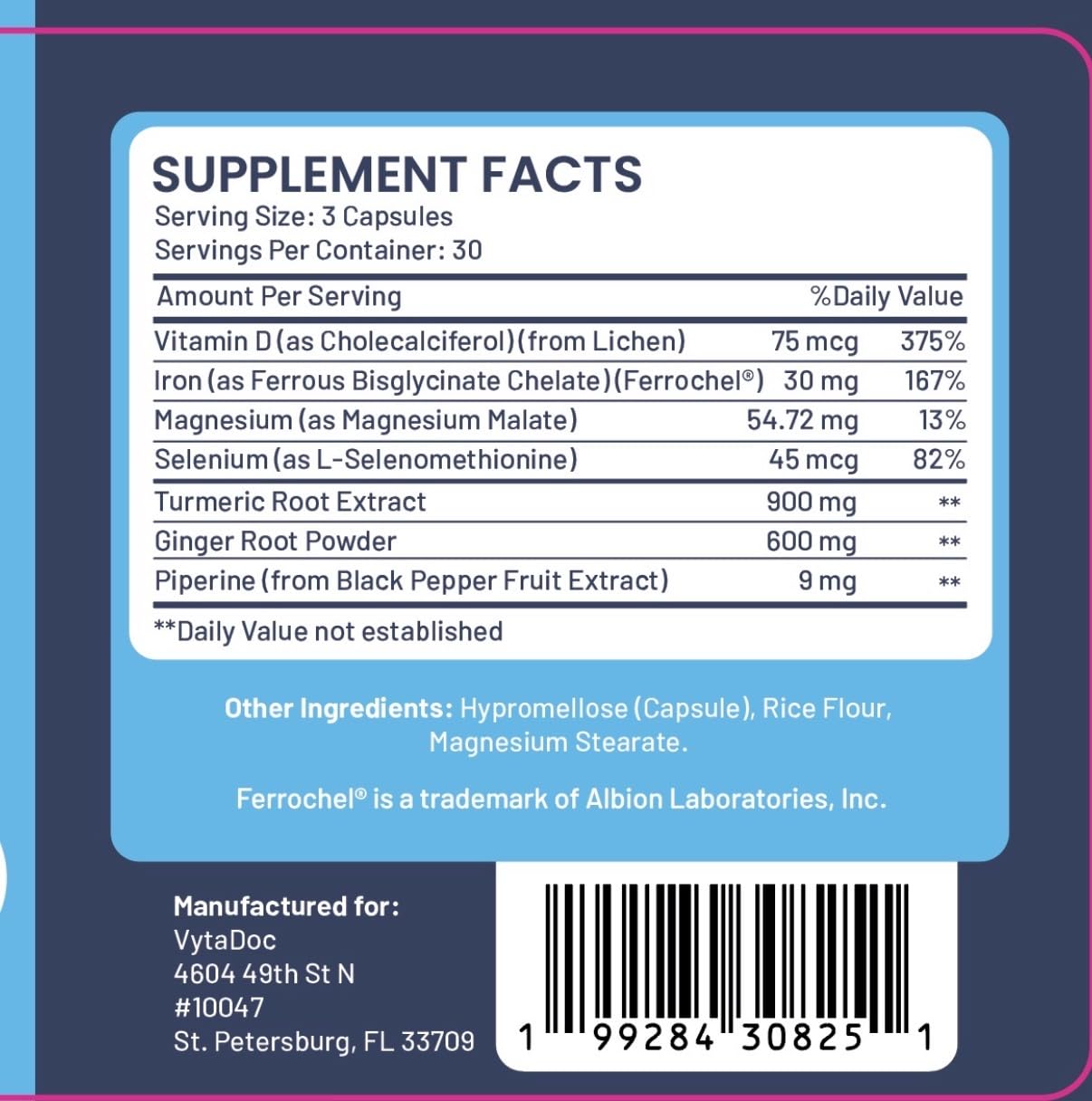 VytaDoc SootheFlex Joint, Energy & Mood Support for Women | Turmeric 900mg, Ferrochel® Iron, Magnesium Malate, Vitamin D3, Ginger, Selenium | 90 Capsules | Gentle Iron — Easy on Digestion VytaDoc uk supplements