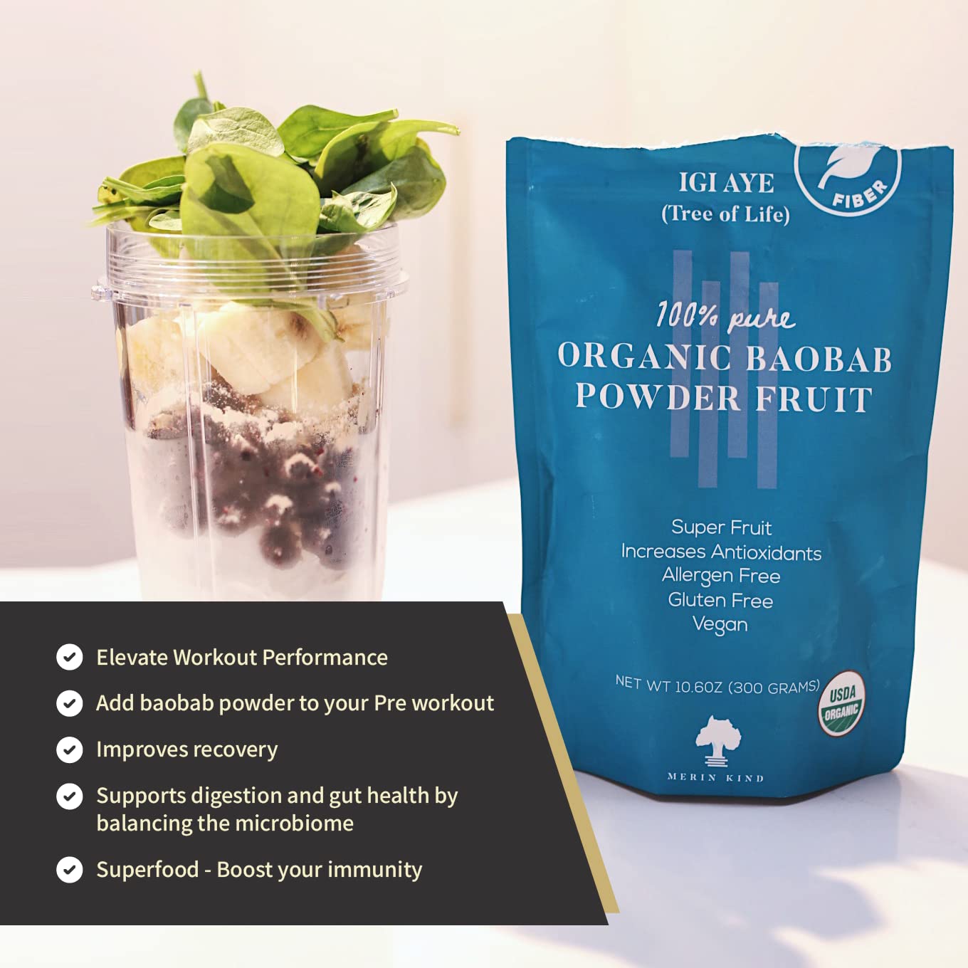 MERIN KIND Organic Baobab Powder - Prebiotic Fiber Supplement MERIN KIND uk supplements