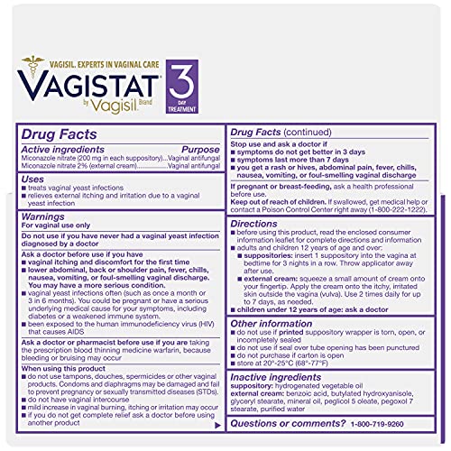 Vagistat 3 Day Yeast Infection Treatment for Women, Relieves External Itching and Irritation Vagisil uk supplements