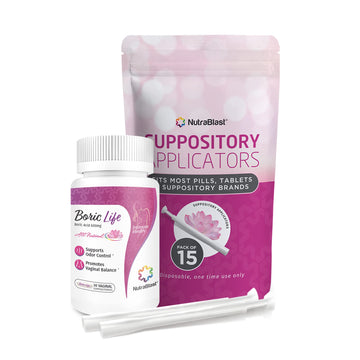 NutraBlast Boric Acid Suppositories 600mg Bundle with Applicator, 30 Suppositories & 15 Applicators - Feminine Care - Made in USA NutraBlast uk supplements
