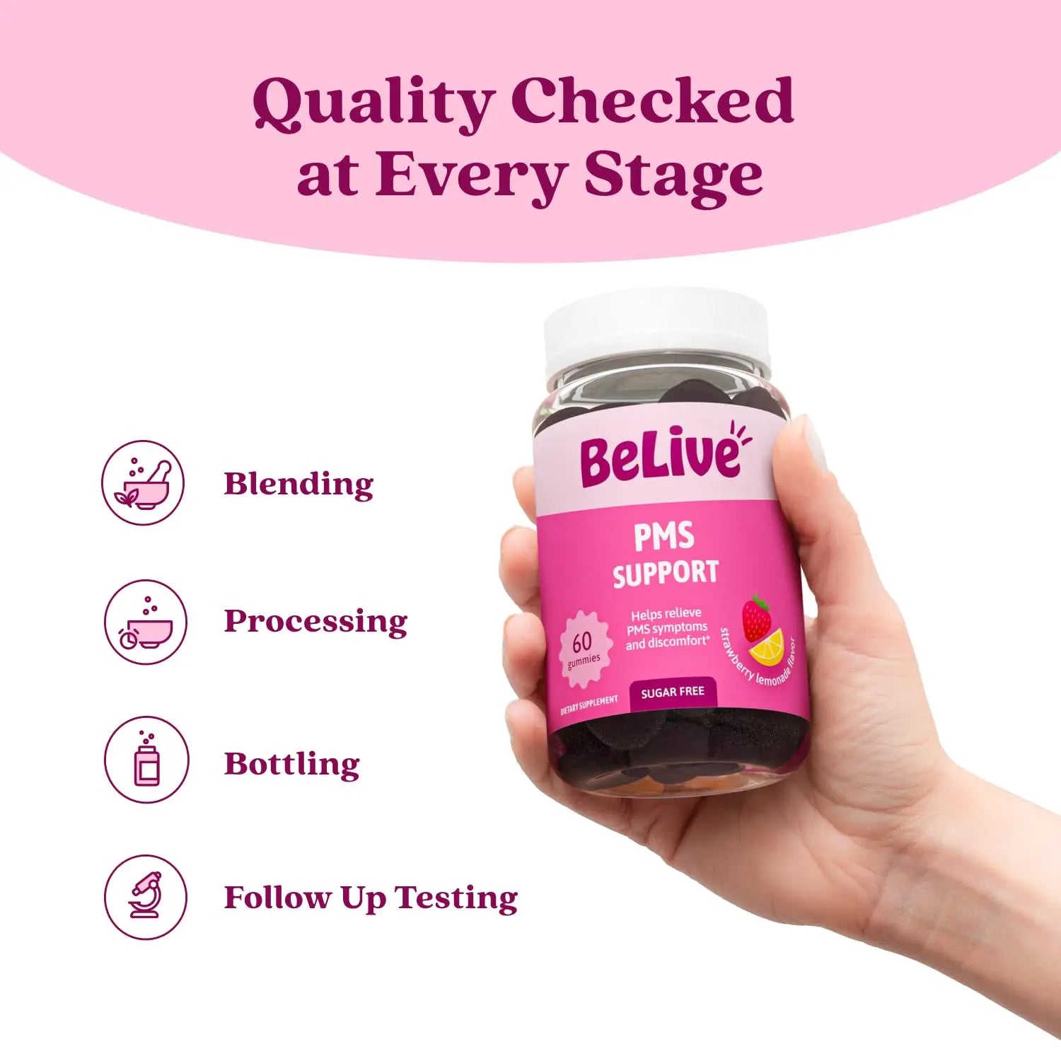 BeLive PMS Support Gummies Supplement – Helps Relieve PMS Symptoms – Hormonal Balance Mood Swings & Cramps Relief, Bloating Support – with Chaste Tree Extract - Strawberry Lemonade Flavor – 60 Count BeLive uk supplements
