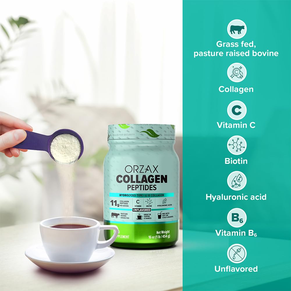 ORZAX Collagen Peptides Powder Unflavored - Hair, Skin and Nails Vitamins - Bone ORZAX uk supplements