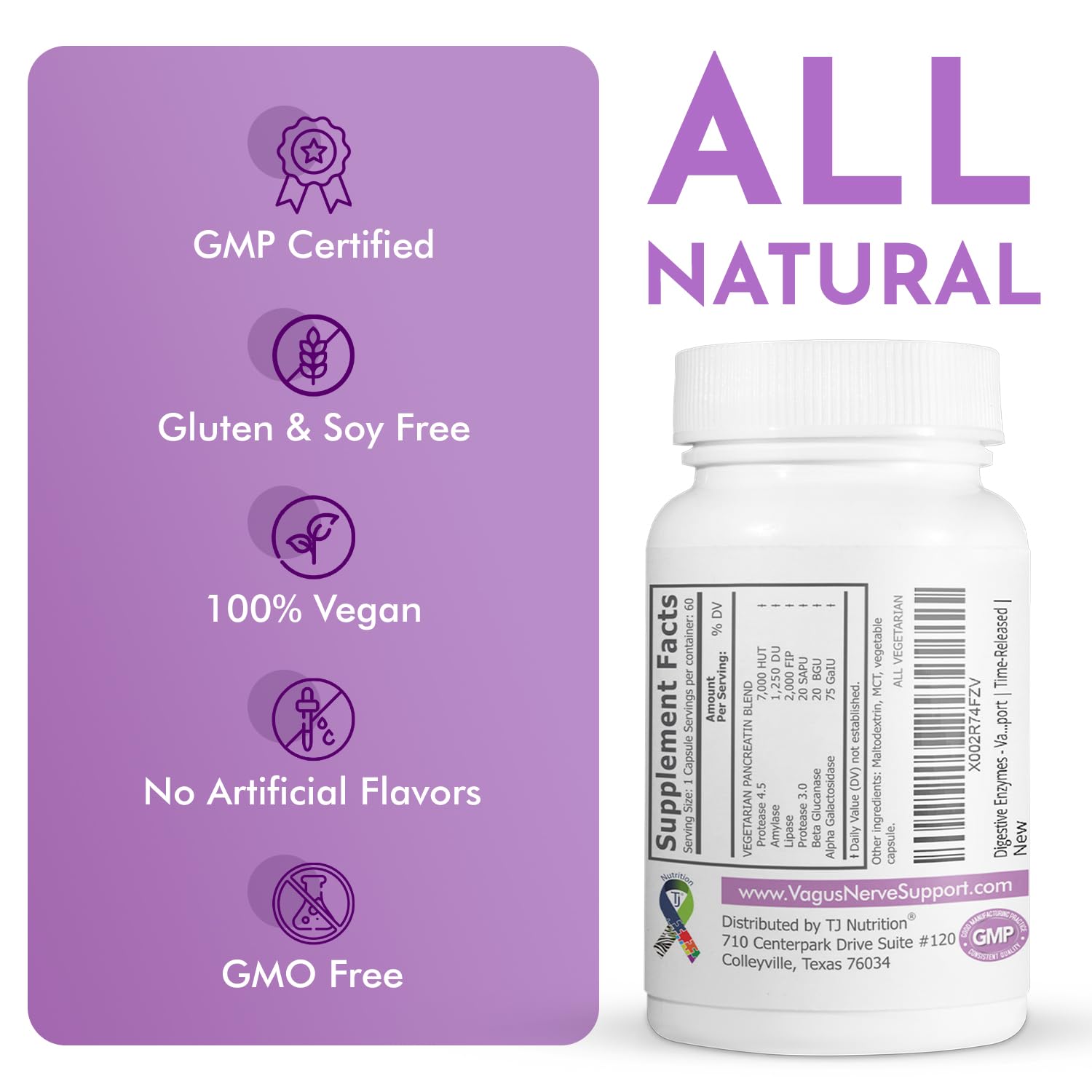 TJ Nutrition Digestive Enzymes for Sensitive Stomachs - Supports Vagus Nerve, Vegetarian Pancreatic Support, Timed Release Formula for Optimal Gut Health, Enhances Food Digestion & Gut Flora TJ Nutrition uk supplements