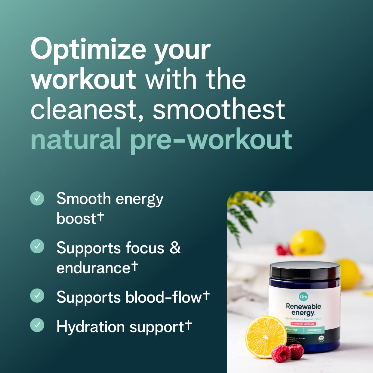 Ora Organic Natural Pre Workout Powder - Raspberry Lemonade Flavor- Provides Jitter Free Energy, Focus, Hydration, & Endurance - Vegan, Certified Organic, Soy, Dairy, & Gluten Free, 20 Servings Ora Organic uk supplements