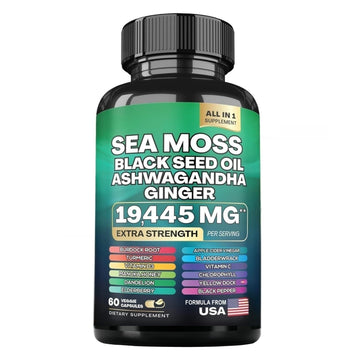HealthyFinds Sea Moss Black Seed Oil Ashwagandha Ginger Capsules with Turmeric Bladderwrack Burdock & Vitamin C Vitamin D3 with Elderberry Manuka Dandelion Yellow Dock Iodine Chlorophyll ACV HealthyFinds uk supplements