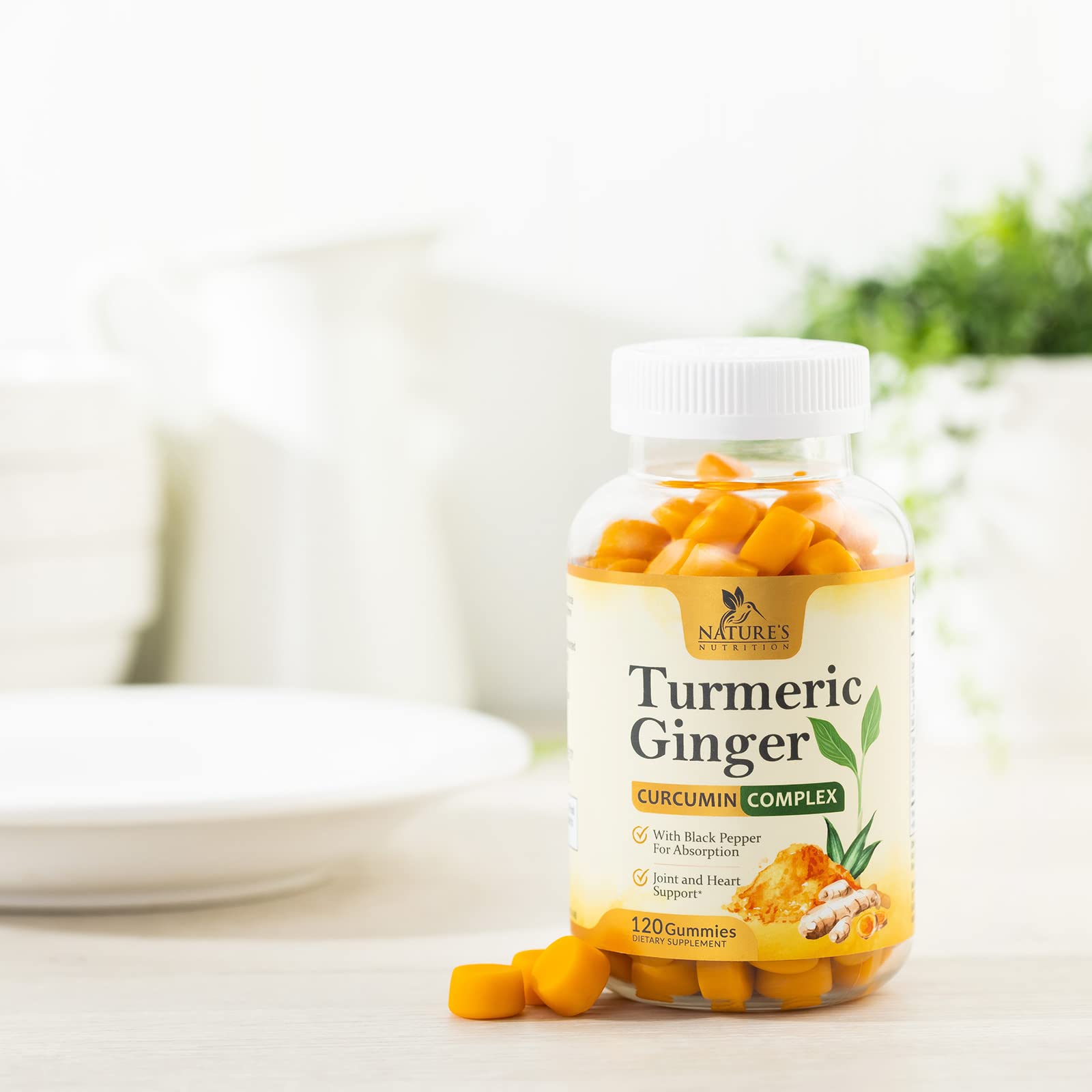 Turmeric Ginger Gummies - Vegan Turmeric Curcumin Gummy with 95% Curcuminoids Nature's Nutrition uk supplements