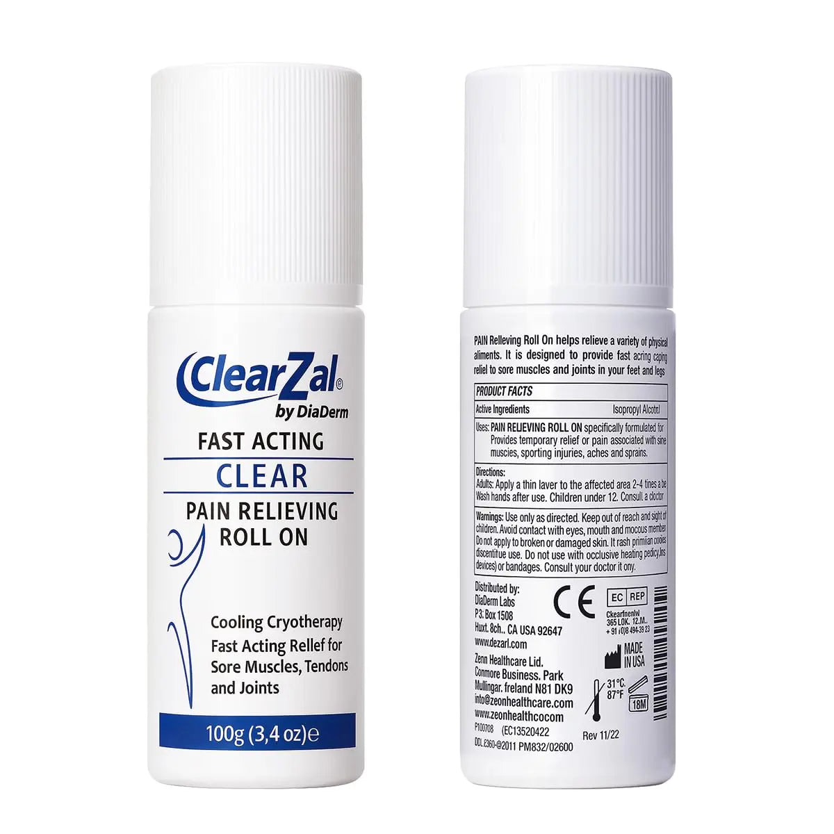 ClearZal Fast Acting Clear Pain Relieving Roll On Cooling Relief of Joint Pain, Muscle Pain, Muscle Soreness, and Swelling from Bruises or Injury - Non-Greasy - Homeopathy, 3.4oz Made in USA Clearzal uk supplements