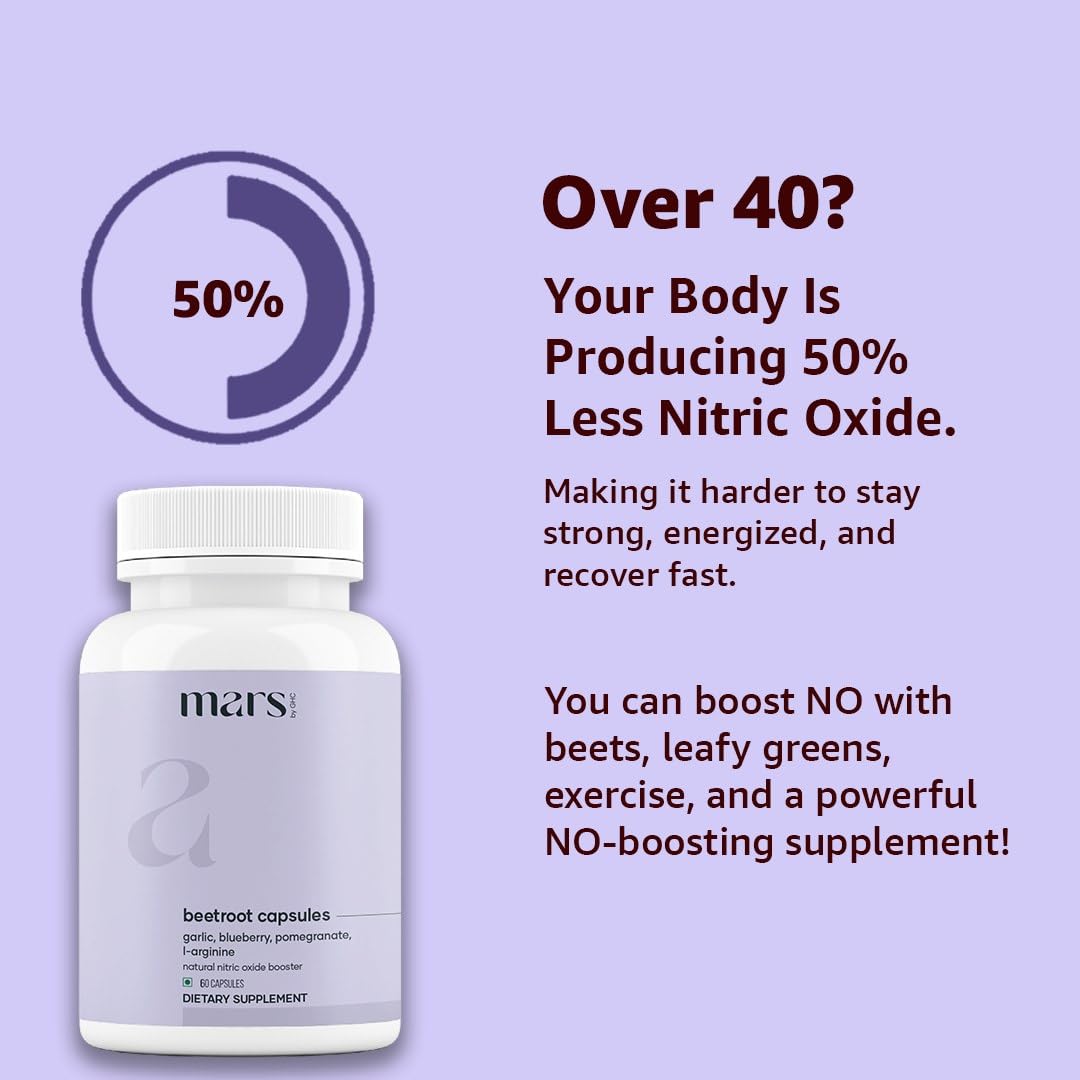 MarsbyGHC Natural Beetroot Capsules | with Garlic, Blueberry, Pomegranate & L-Arginine | Plant-Based Supplement | Pack of 1 mars by GHC uk supplements