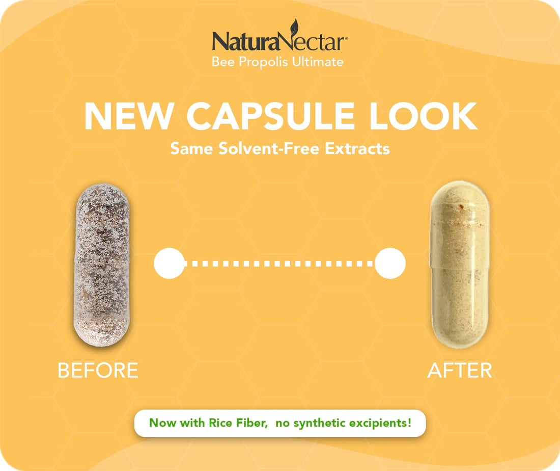 NaturaNectar - Ultimate Bee Propolis Capsules - NSF Contents Certified -Brazilian Red, Brown, & Green - Gluten-Free Supplement with Flavonoids - Naturally Sourced Through Ethical Beekeeping (60pcs.) NaturaNectar uk supplements