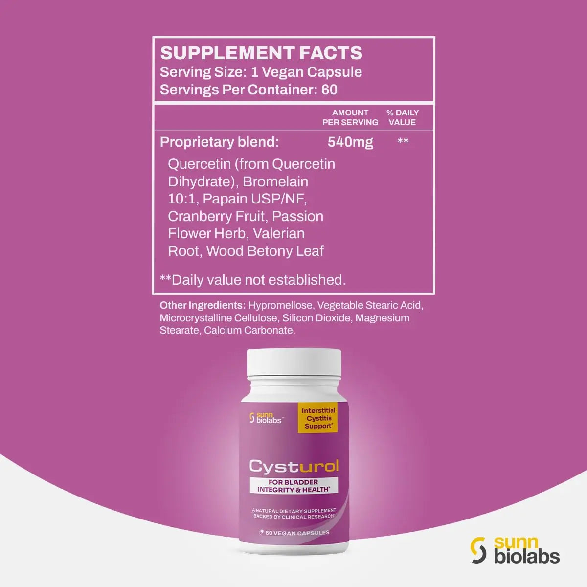 CYSTUROL® Bladder Support Supplement | Interstitial Cystitis (IC) | Bladder Pain | Urinary Tract Health | Clinically Studied Formula for Bladder Inflammation, UTI, Mast Cell Support & Urinary Urgency SUNN BIOLABS uk supplements