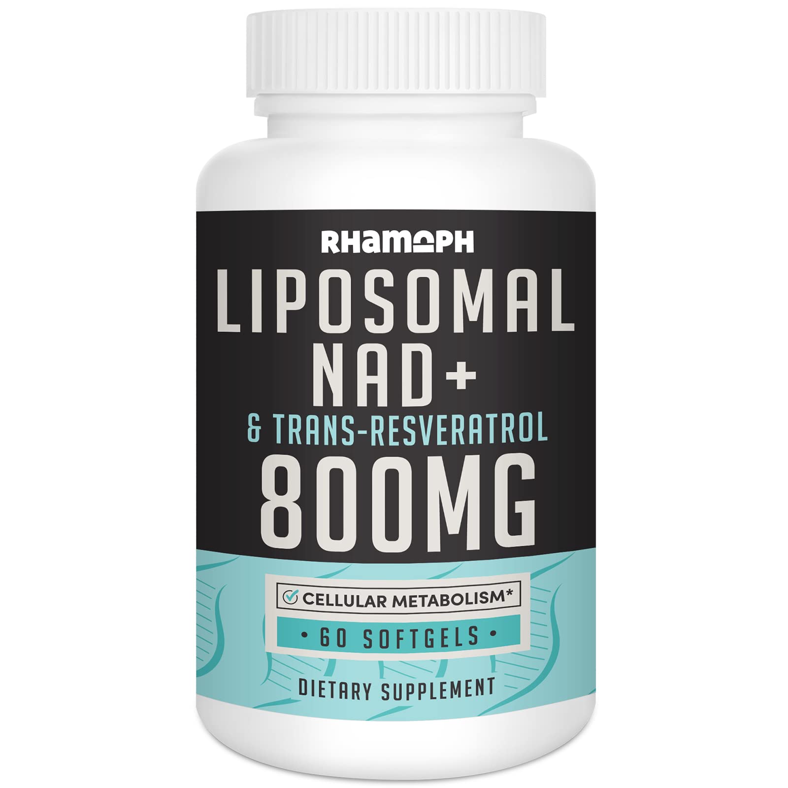 Rhamoph Liposomal NAD+ 800 mg with Trans-Resveratrol 300 mg, Max Absorption, Actual NAD+ Boosting Supplement for Healthy Aging, Cellular Energy, DNA Repair, Longevity - 60 Softgels Rhamoph uk supplements