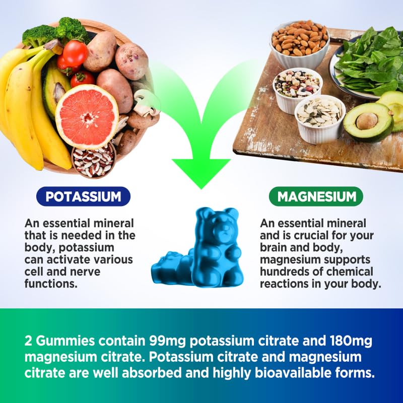 HOLLEGEND Potassium Magnesium Gummies, High Absorption Potassium Citrate 99mg Magnesium Citrate 180mg, Chewable Gummy Supplements for Leg Cramps & Muscle, 60 Count HOLLEGEND uk supplements
