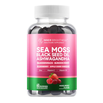 Inner Brightness Sea Moss 4000mg Gummies with Ashwagandha, Elderberry, Apple Cider Vinegar, Bladderwrack, Burdock Root – Immune Support – Mixed Berry Flavor – 60 Count Inner Brightness uk supplements