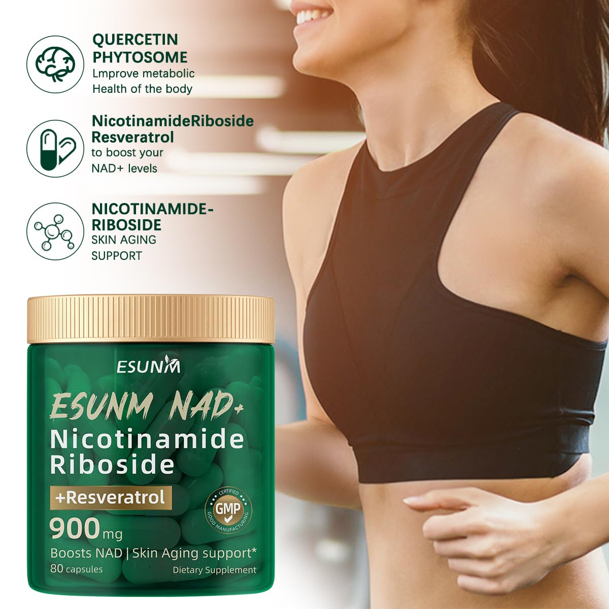 ESUNM Liposomal NAD+ Supplement with Resveratrol, NMN Supplement NAD Resveratrol Support Cellular Health, Stamina & Healthy Aging,Third-Party Tested，80 Capsules ESUNM uk supplements