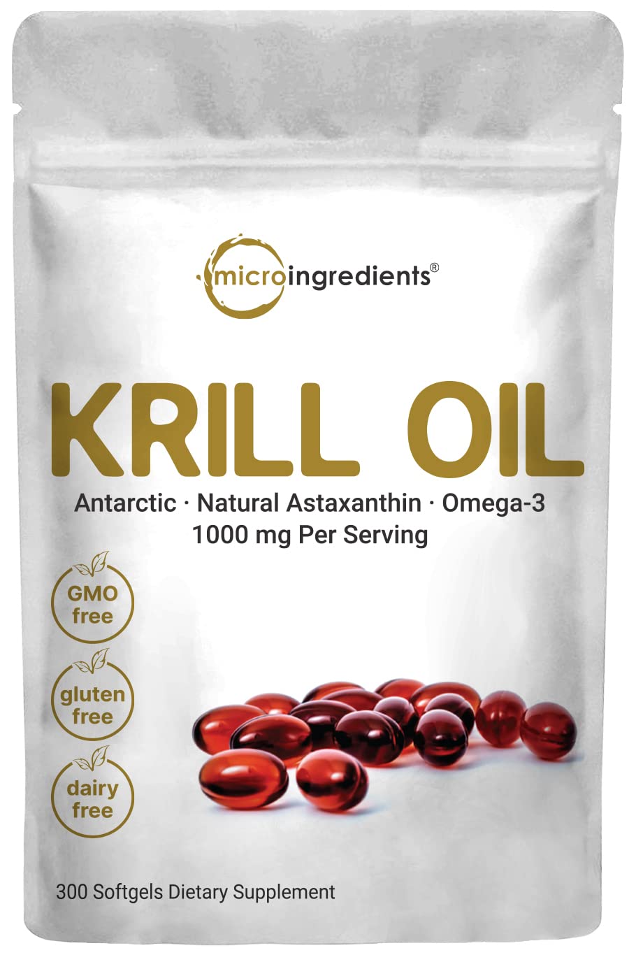 Micro Ingredients Antarctic Krill Oil Supplement, 1000mg Per Serving, 300 Soft-Gels Micro Ingredients uk supplements